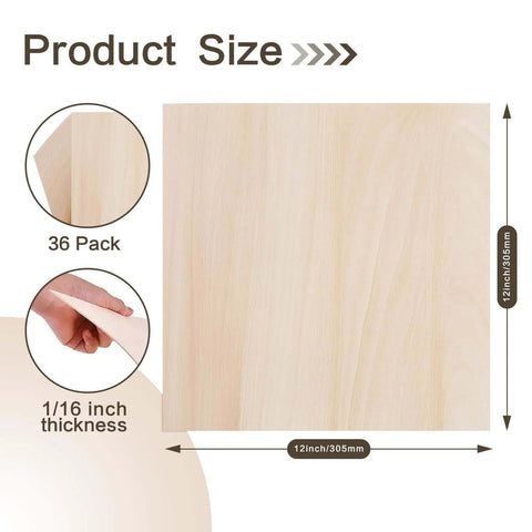 Balsa wood sheet, 12x12 inches, 1/16 inch thick, 36-pack unfinished sheets for laser cutting and crafts Amazon
