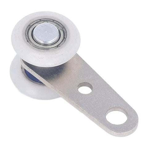 Close-up of a nylon pulley from 10 Pack Sliding Door Trolley Rollers For Strut Channel And Window Tracks, metal bracket visible