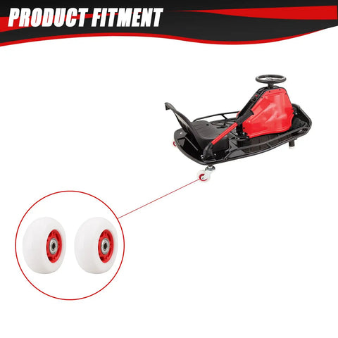 Heckuva Durable Replacement Caster Wheels For Razor Crazy Cart Xl Dlx Shift Set Of Two Bright Red 76Mm By 30Mm with white tires.