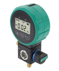 Professional HVAC Pressure Gauge Set With Digital Meter For Car AC Cooling System Charging And Quick Leak Detection showing digital gauge with black and green design.