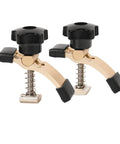 Kick Ass 2Pcs Mini Hold Down Clamps For 3018 CNC Router Pro T-Slot Base Plates showing steel clamps with black thumbscrews.