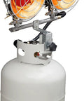 Infrared Tank Top Outdoor Heater With Propane For Camping And Patios Double Burner 30,000 BTU Easy Hookup Heats Up Fast 3 Heat Settings