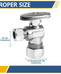 Angle Stop Valve One Quarter Turn Water Shut Off Valve, Twenty Pack, Lead Free Brass with Chrome Finish, Compression Inlet Five Eighths Inch to Half Inch Pipes, UPC Certified, Built To Last And Super Easy To Install, 3/8" OD