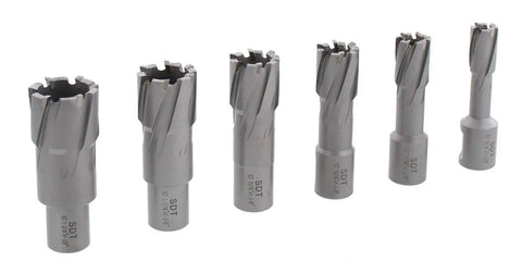 Solid Magnetic Drill Press Adapters Kit Packing 2700 Lbs Holding Power And Six Tungsten Carbide Annular Cutters, six tungsten carbide cutters set.