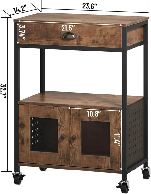 Industrial Farmhouse Coffee Bar Cart With 3 Tier On Wheels Rustic Brown Mobile Coffee Station Table With Storage