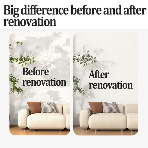 Before and after images showing Peel And Stick Thermal Wall Covering With 3mm Foam Backing for damp rooms, improved room aesthetics.