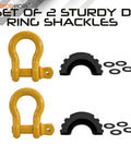 Beefed-Up Heavy Duty Three Quarters Inch D Ring Shackles Set Forged Steel Tow And Winch Shackles Four Point Seven Five Ton Load Capacity Two Pack Off Road Recovery Gear Yellow Powder Coat With Isolators