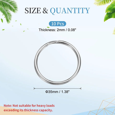 Split Key Rings 2mm Thick 35mm Outer Diameter Open Jump Rings In 304 Stainless Steel, Size and Quantity Details, 10 Pack