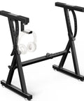 Heavy Duty Z Frame Keyboard Stand With Foam Padded Arms Adjustable Height And Width Fits 54 To 88 Key Electric Pianos Dj Turntables Synths Midi Keyboards Sturdy Iron Build Black with white headphones