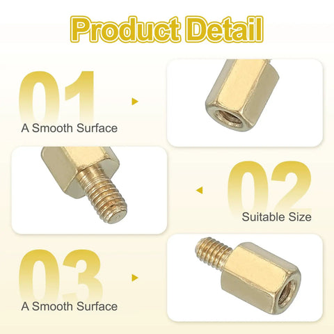 Heavy Duty M2.5 X 6Plus4 mm Female Thread Hex Brass Pcb Standoff 50 Pcs For Fpv Drone And Quadcopter Motherboard Setup featuring smooth gold finish and precise threading.