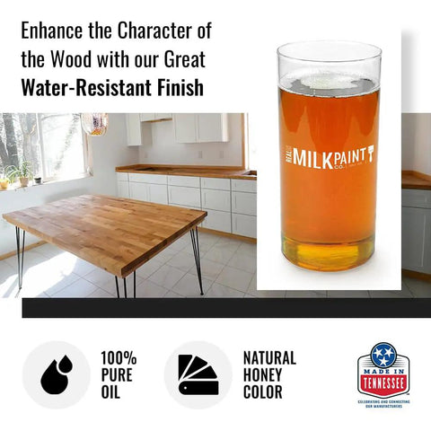 Pure Tung Oil For Wood Finishing, Food Grade And Waterproof, 16 Oz glass, enhances wood with natural matte finish