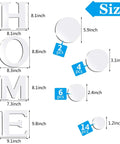 Dope 30 Piece Living Room Mirror Wall Decor Set With HOME Letter Signs And Acrylic 3D Decals, size chart shown with dimensions
