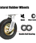 Four Pack Heavy Duty Swivel And Fixed Caster Wheels Constructed From Sturdy Steel Plates And Equipped With Double Ball Bearings For A Slick Floor Saving Roll featuring a natural rubber wheel with double ball bearing.