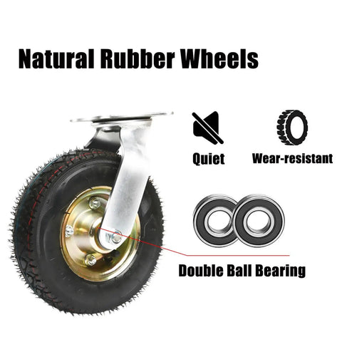 Four Pack Built Tough Pneumatic Rubber Caster Wheels Offering Swivel And Fixed Options For A Smooth Rollout No Sweat Perfect For Diy Workbenches And Utility Carts
