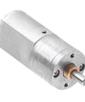 Close-up of 12V DC Geared Motor With 100 RPM Metal Reduction For DIY Toys, RC Cars And Robots, showing metal housing and shaft