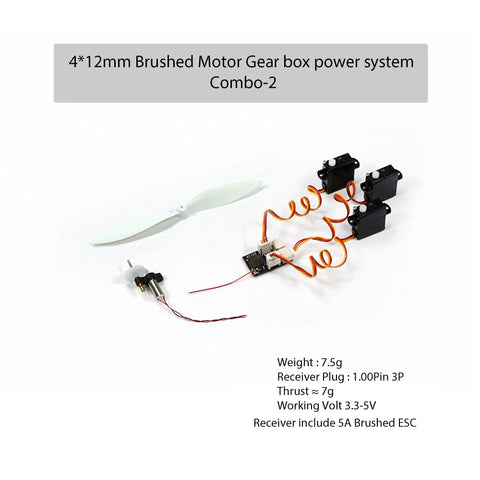 Slick Ultra Lightweight Micro Brushed Gearbox Power System Combo For Mini Rc Planes with propeller and motor components.