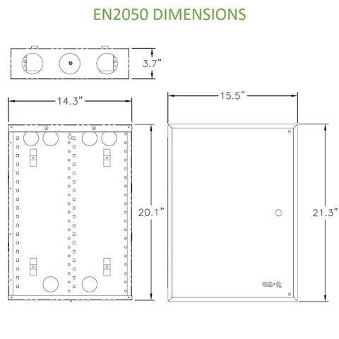 Diagram of 20 Inch Structured Media Enclosure With Locking Hinged Cover, dimensions and layout for AV and network setups