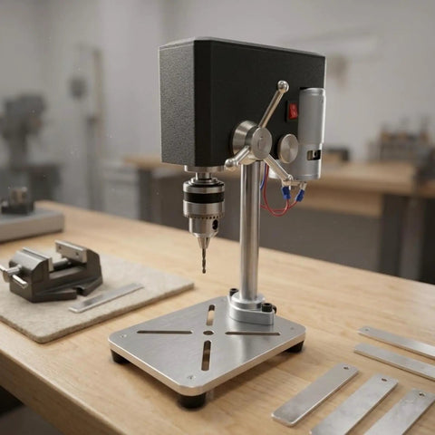This nifty mini bench drill press is a total game changer for your garage workshop. Compact steel base for precise drilling.