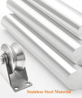 Hella Tough Stainless Steel V Groove Plate Casters With Double Ball Bearing Track Rollers For Heavy Duty Sliding Gates And Commercial Warehouses Rock Solid Construction Delivers Zero Hassle Smooth Gliding Action 4 Pack with stainless steel roller and smooth shafts.