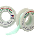 LOX-8 Full Density Thread Seal Tape, Half Inch Wide By Two Hundred Sixty Inch Long, shown with dual rolls and green tape.