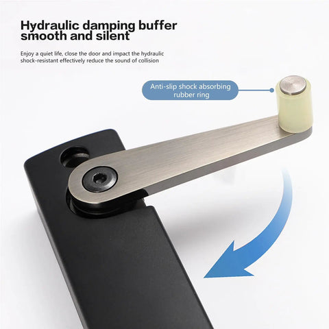 Heavy Duty Soft Close Damper Hinge For Barn Doors Smooth Operator Adjustable Speed showing hydraulic buffer design and rubber ring.