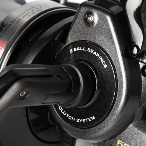 Close-up of Infinity X 5500 BR Fishing Reel With Smooth Drag System And Durable Aluminum Body For Freshwater And Light Saltwater Angling