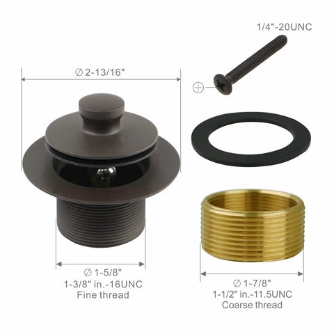 Universal Lift And Turn Tub Drain Kit with Overflow Faceplate in Oil Rubbed Bronze finish, brass, and stainless steel parts shown.