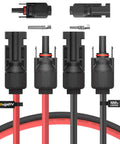 20 Feet 10 AWG Solar Extension Cable With Dual End Solar Connectors And Extra Pair Of Connectors Red And Black Copper Wire