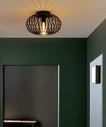 Industrial Black Metal Cage Ceiling Light Fixture For Hallways Living Rooms And Kitchens Semi Flush Mount Modern Farmhouse Style