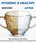 Before and after image showcasing cleanup results using Automatic Desktop Cup Washer With 1.8L Tank Electric Glass Rinser.