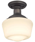 Vintage Industrial One Light Indoor Semi Flush Ceiling Fixture In Oil Rubbed Bronze With White Opal Glass for entryways.