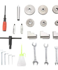 Tool kit including wrenches, gears, and screwdrivers for Garage Ready Mini Metal Lathe With One Point One Kw Motor.