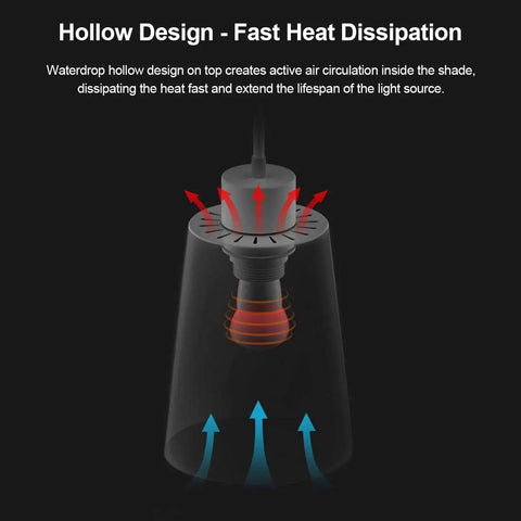 Black Pendant Light For Kitchen Island With Adjustable Cord And 5.94 Inch Metal Shade showing heat dissipation design