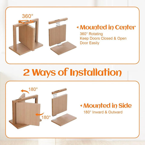 Heavy Duty Door Hinge Kit With 360 Degree Pivot For Bookcase And Secret Murphy Door Built To Last 570 Lbs Load Bearing Thickened Solid Alloy Steel Rust Resistant Invisible Hinge For Concealed Entry, 360° and 180° mount diagrams