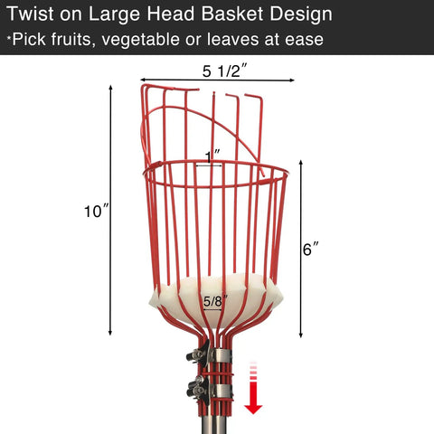 Telescoping Fruit Picker Pole With Basket For Tree Harvesting Adjustable 35 To 95 Inch Heavy Duty Aluminum Handle 9 By 5.5