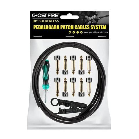 Solderless Pedalboard Cable Kit for Guitar Effects, 6.5 Ft Cable With 10 Nickel Plated Copper Tips, DIY kit displayed