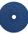 Killer Grade 24 Grit Zirconia Resin Fiber Discs For Slick Weld Blending Fast Grinding On Steel Wood And Fiberglass 7 Inch With 7 8 Inch Arbor Hole 25 Pack, blue fiber disc front view.