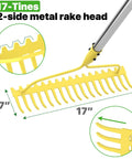 Heavy Duty Bow Rake For Leaves And Lawn Care, 6 Ft Metal Rake With 17 Tines And Stainless Steel Handle, Weatherproof Yard Leveling