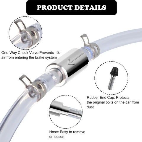 Two Piece Brake Bleeder Hose Kit With One Way Check Valve For Cars And Motorcycles DIY Friendly Bleeder Tool With Nozzle Cap And Clamp