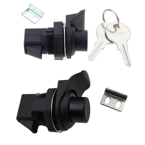 Left Or Right Handed Push Button Cabinet And Drawer Latch With Smooth Locking Mechanism Built For Marine Use No Fuss Easy Install Durable Black Finish Perfect For Boat Cabinets Doors And Drawers showing components and keys