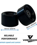 60mm 88A Skateboard Wheels With Bearings Set Of 4 Black, smooth urethane, showcasing size measurements for reliable performance.