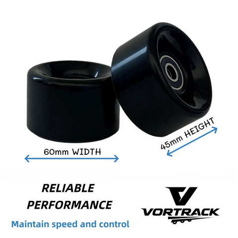 60mm 88A Skateboard Wheels With Bearings Set Of 4 Black, smooth urethane, showcasing size measurements for reliable performance.