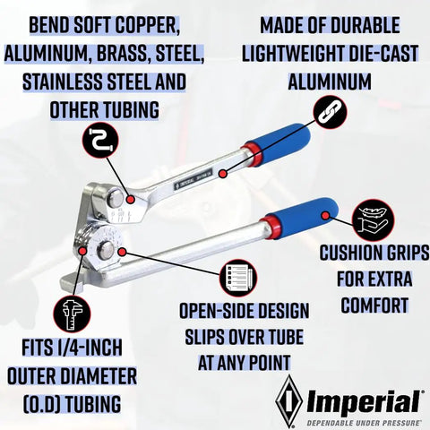 Lever Tube Bender For Quarter Inch OD Tubing With Smooth 180 Degree Bends Calibrated Angle Gauge Wide Hook Grip No Scarring