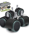 Slipstick CB680 50mm rubber office chair caster wheels, set of 5 with standard stems, black with gray hubs.