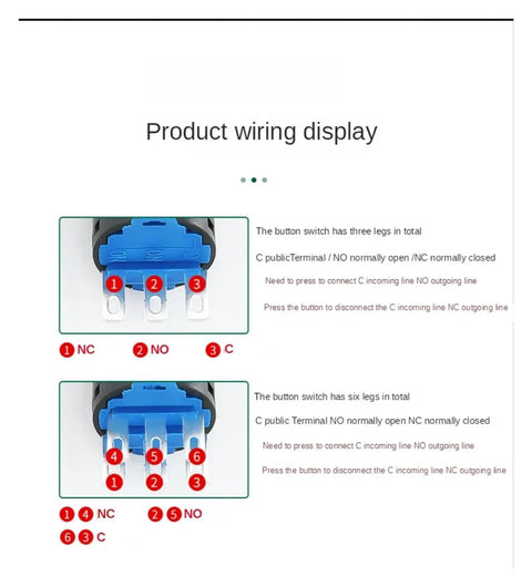 16mm Plastic Emergency Stop Push Button Switch NoNonsense Red Mushroom Head Latching 5A Rated Current For Industrial Control Panels And Machinery Safe Shutdown In Manufacturing Lines wiring terminals