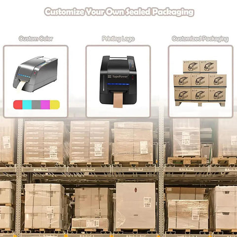 Heavy Duty Paper Based Top Shelf Electric Automatic Tape Dispenser Burns Through Water Activated Tape Flat Out with custom color options and logo printing.