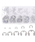 Awesome Box Of Stainless Steel External Retaining Rings M1.5 To M10 Small Snap Rings and retaining clips assortment in clear case.