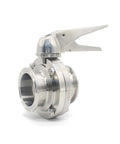 Side view of QiiMii sanitary stainless steel 304 tri-clamp butterfly valve with trigger handle and EPDM seal, 2-inch OD