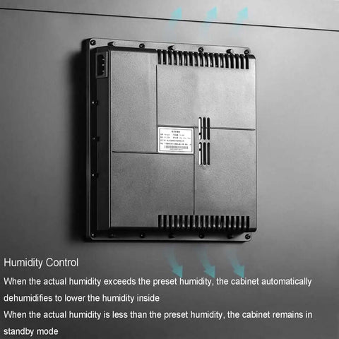 All In One 70L Filament Dryer Box For 3D Printing Auto Humidity Sensor Dehumidify mechanism displayed on wall