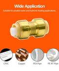 2 Pack One Half Inch Push To Connect Straight Fittings With Disconnect Clip Tool Included For Copper Pex And CPVC Pipe